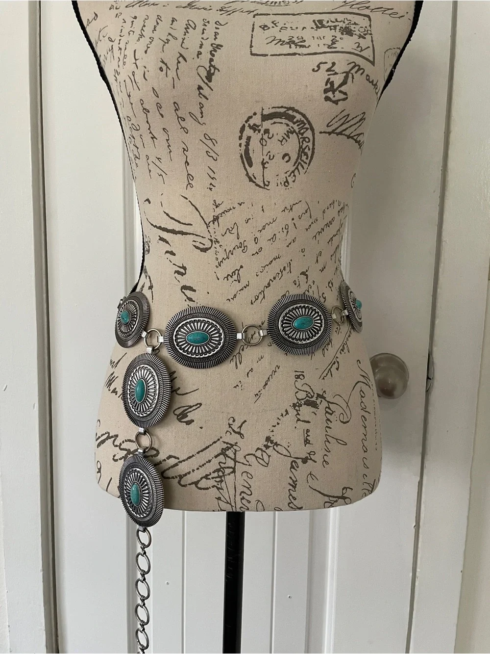 Turquoise Concho Statement Turquoise Stone Chain Belt Size S/M Boho festival